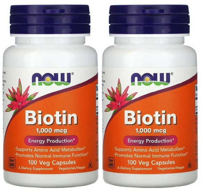 나우푸드 비오틴 비타민B7 아미노산 바이오틴 Biotin 1000mcg 100캡슐 2병, 2개