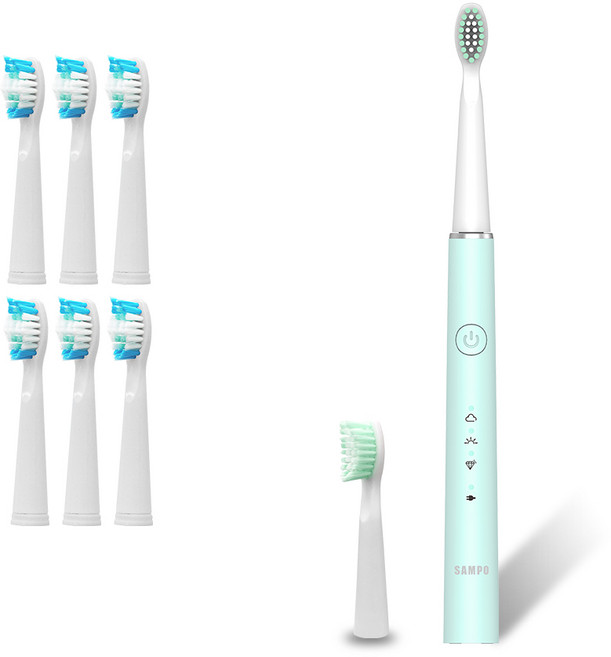 SAMPO聲寶 五段式音波震動牙刷, 粉綠色+刷頭, 1個, 1814TWH*6+21U1G