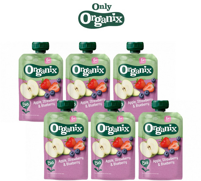 Organix food 퓨레 오가닉스 유기농 고영양 이유식, 사과+딸기+블루베리, 600g, 1박스