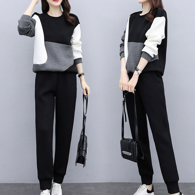 드마엘_라운드 배색 기모 트레이닝 세트