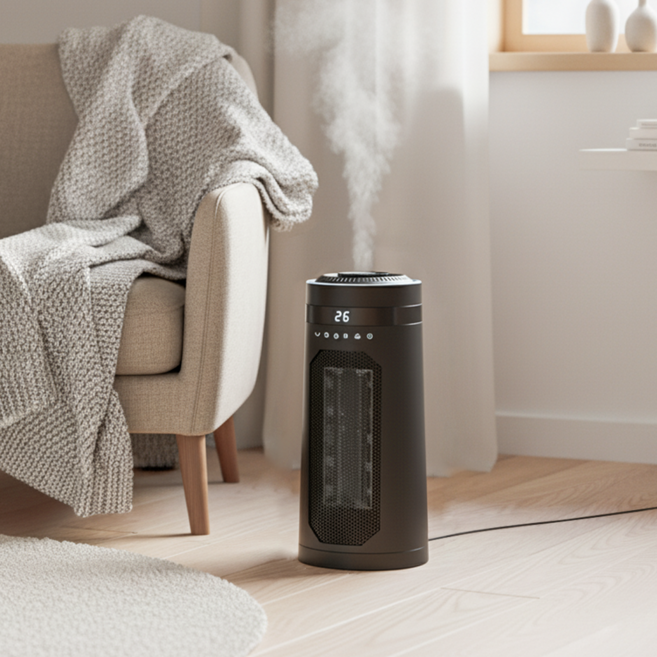 가습 온풍기 PTC 자동회전 히터 난로 가정용 사무실 전기 난방기, 블랙, NS-1