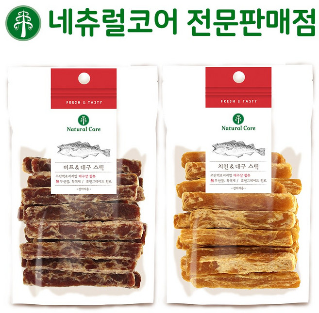 네츄럴코어 천연 대구스틱, 혼합맛(비프/대구), 90g, 3개