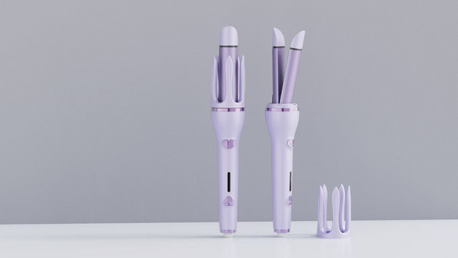 美規110V卷直兩用捲髮棒32mm負離子護髮全自動蜂鳴提醒智能直髮梳短髮, 1個, 28mm夢幻紫:如圖