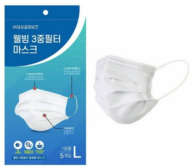 3중필터 여름 비말차단용 일회용 50매 약국 공적 마스크 화이트, 1개, 50매입