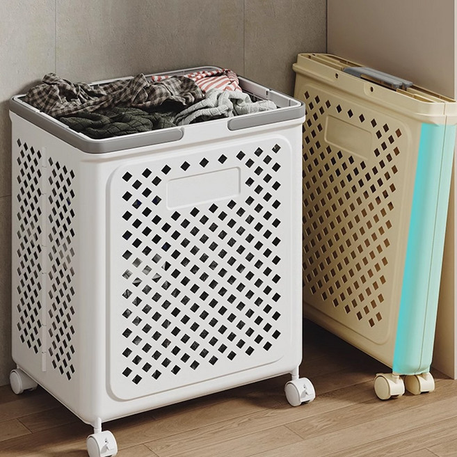 하루꿈 접이식 빨래바구니 이동식 기숙사 원룸 고시원 다용도 바구니 수납함, 화이트