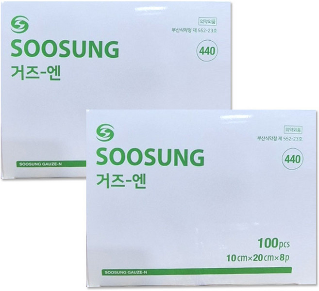 수성 거즈-엔 접은거즈 10cm x 20cm 8겹 소독거즈 드레싱, 2개, 100개입