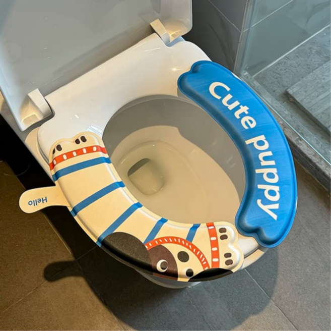 노벨띵즈 귀여운 디자인 접착식 변기시트쿠션 변기커버, 블루, 1개