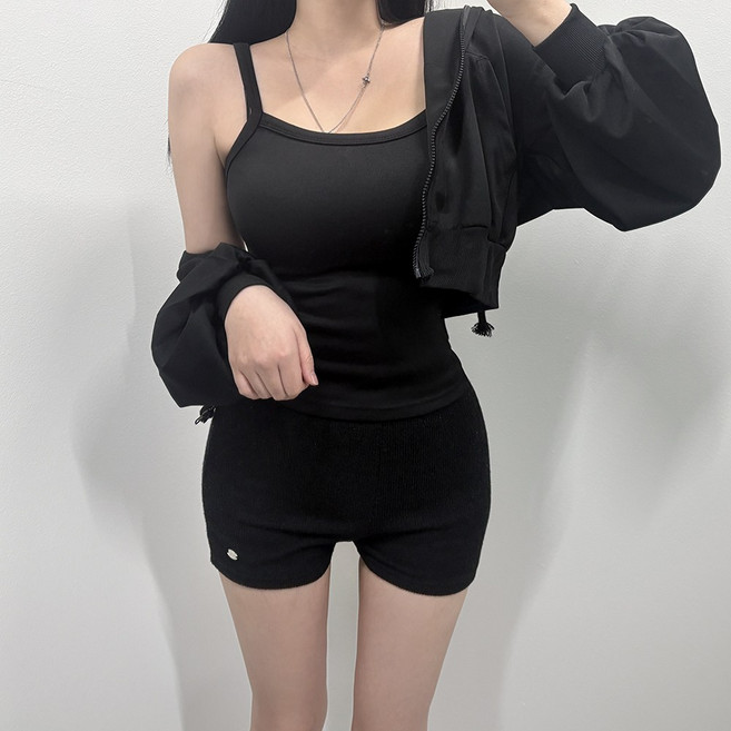 VANANA2 2PC 크롭후드집업 크롭나시 집업나시세트 사계절티셔츠 트레이닝복