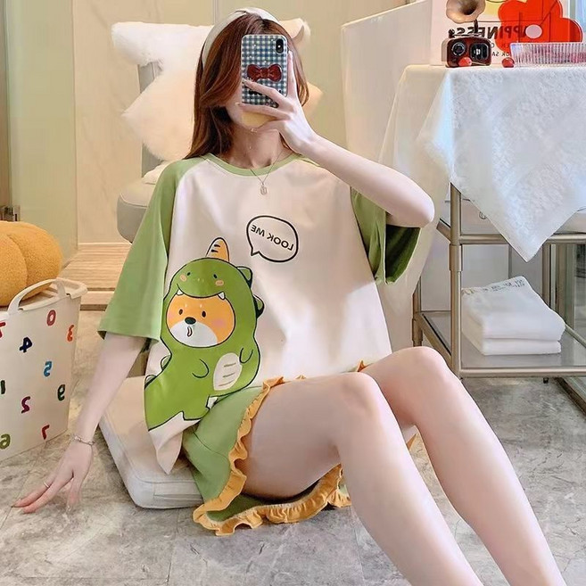 Your 新款可愛卡通短袖女士睡衣夏季薄款韓版家居服套裝