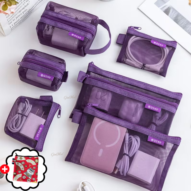 제니미엘 휴대용 다용도 수납 화장품 파우치 6P 여행용 파우치 데일리 메이크업 정리 매시 파우치