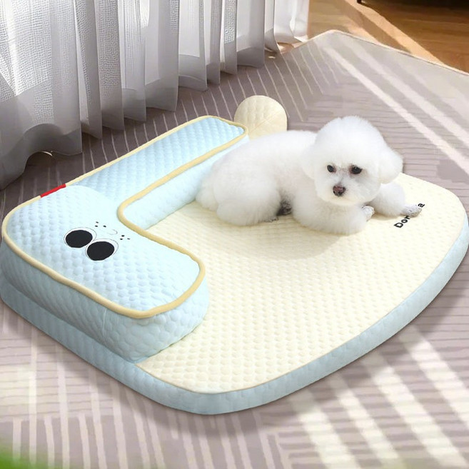 HANTAO 강아지 등받이 매트 고양이 멍멍이 쿨매트 아이스 쿨링 물음표 모양 여름방석 방수 디자인, 1개, 푸른색