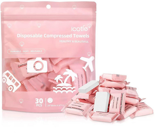 매우 두꺼운 압축 페이스 타월 30팩 일회용 페이셜 천 23.9 x 30cm(9.4 x 11.8인치) 대형 90gsm 부직포 물티슈 여행용 휴대용 건식/습식 사용 민감