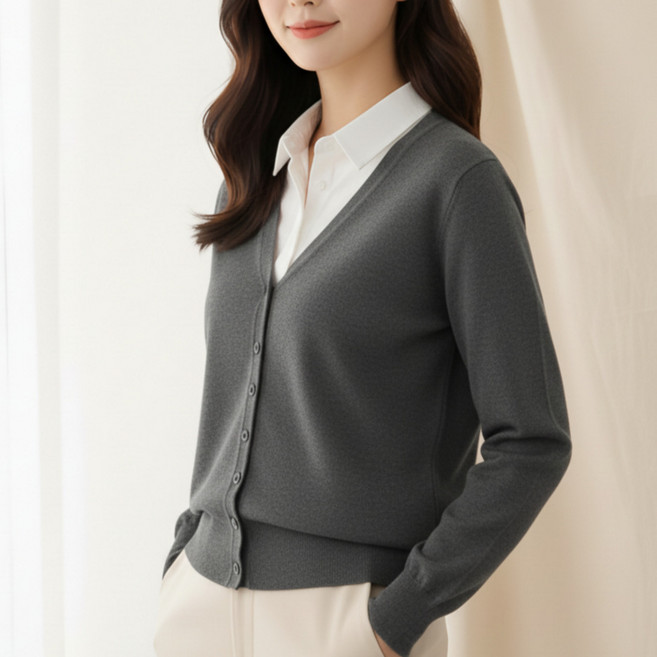 여성 니트 가디건 긴팔 브이넥 간절기