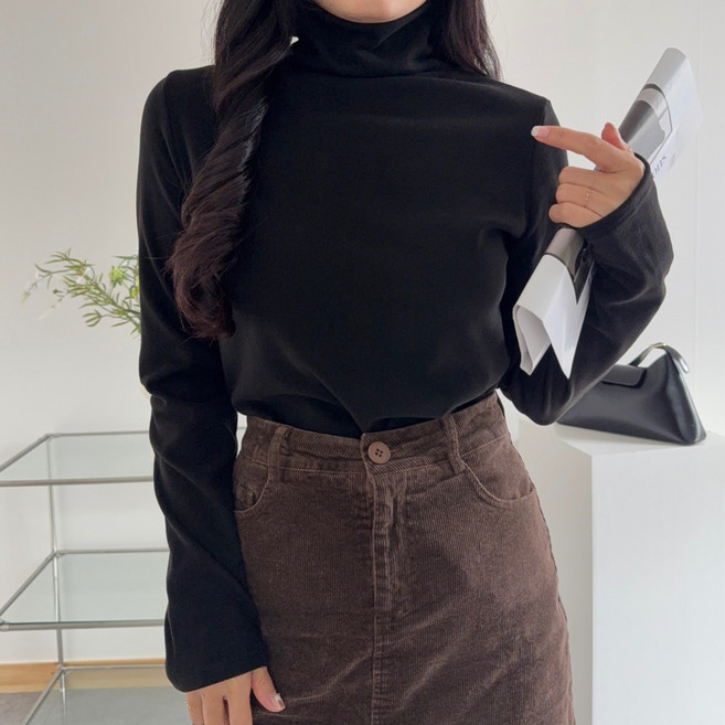 사수바리 겨울 융단 따뜻한 무지 긴목폴라 티셔츠 긴팔티 기본 이너티