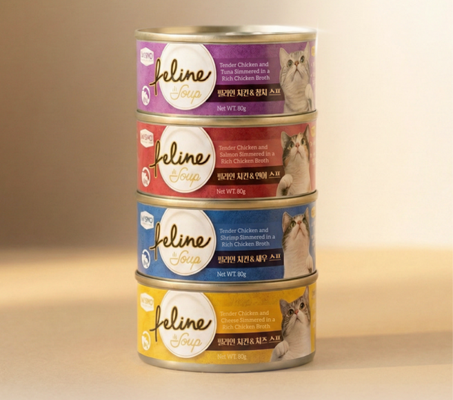 데이스포 필라인 스프 고양이 캔 4종 통조림, 48개, 80g, 치킨&새우