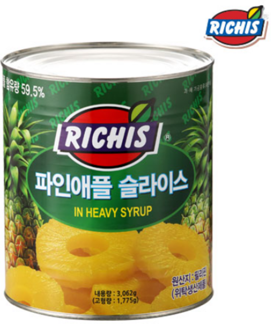 리치스 슬라이스 파인애플 통조림, 3kg, 3개