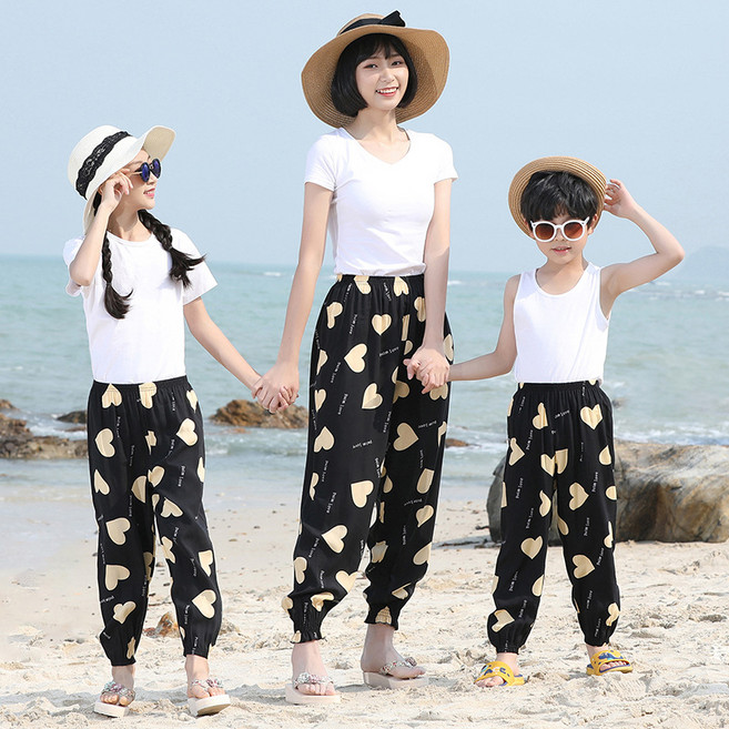 맘커플룩 쿨팬츠 4color 아동 남아 여아 유아 키즈 어린이 엄마딸 엄마아들 가족룩 패밀리룩 유치원 어린이집 여름 쿨 시보리 밴딩 체험 농장 캠핑 조거 팬츠 여름긴바지 얇은긴바지