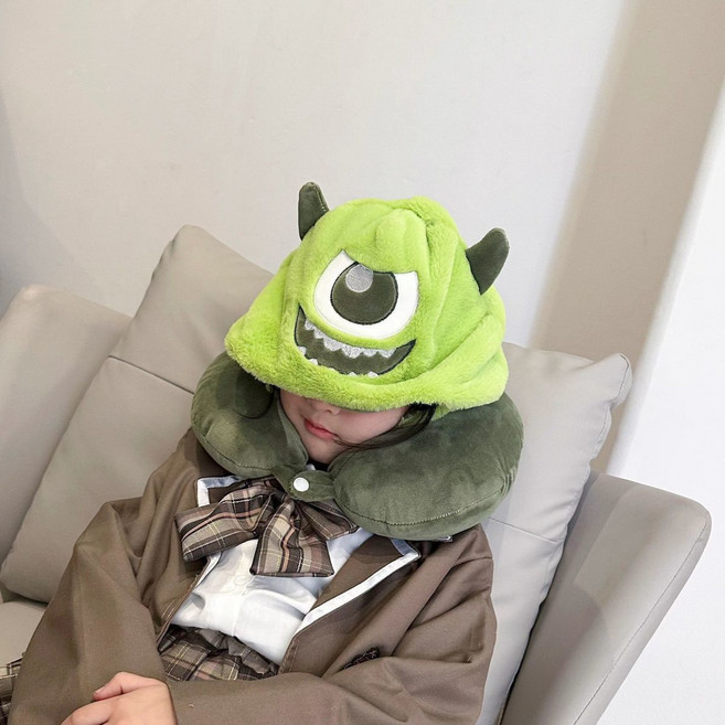 U형 베개 여행 비행기 후드 낮잠 목베개 휴대용, 단안의 악마 후드