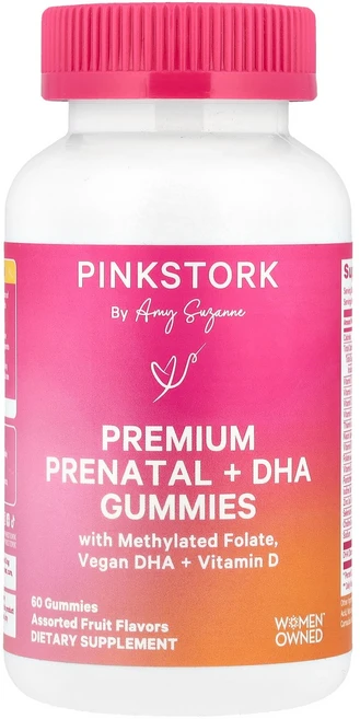 Pink Stork Premium Prenatal + DHA Gummies Assorted Fruit 60 Gummies, Pink Stork, Premium Prenatal +, 1개 - 쿠팡