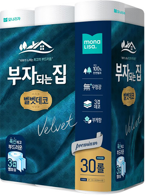 모나리자 부자되는집 벨벳데코 롤화장지 3겹, 30m, 30개입, 1개