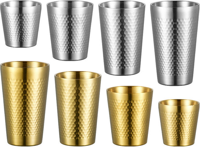 304 스텐 물컵 벌집 해머 그레인 커피잔 한식 가정용 식당 대용량 맥주잔 찻잔, 1개, 금색300ML