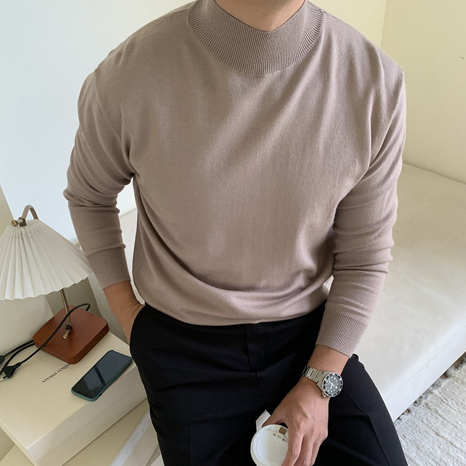 세탁가능 부드러운 남자 반폴라 터틀넥 니트