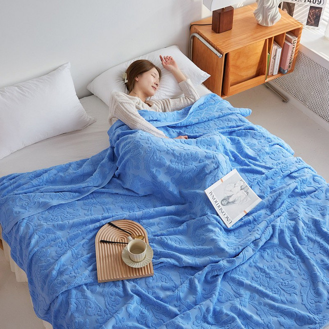 자카드 면 여름이불 성인용 순면 에어컨 담요 침대시트 빈티지 스타일 가정용 퀼트, 유럽 스타일의 다크 블루