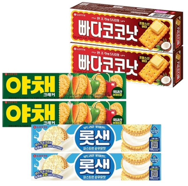 롯샌 파스퇴르 순우유맛 105g x2+빠다코코낫 x2+야채크래커 x2, 576g