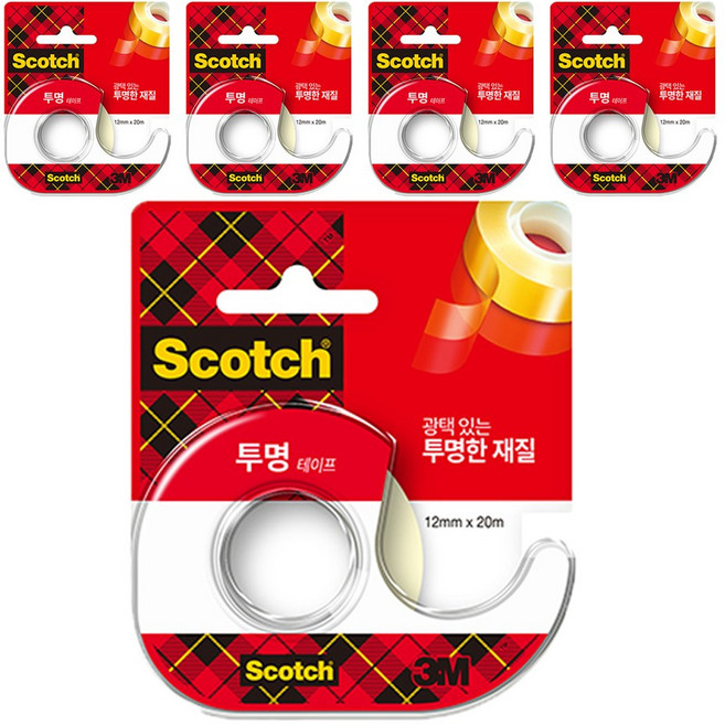스카치 다용도 테이프 522D 디스펜서 12mm x 20m, 투명, 5개