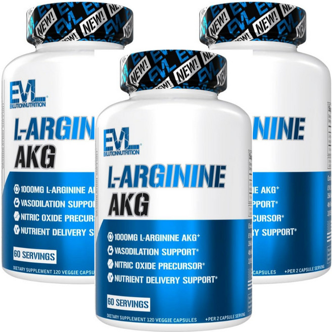 L-알지닌 AKG 이보루션뉴트리션 1 000mg 베지 캡슐, 3개, 120정