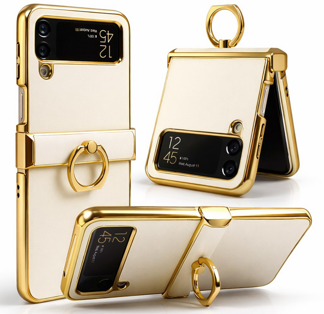 제루크 갤럭시 Z플립 3 4 5 6 7 거치 핑거링 천연소가죽 힌지보호 케이스 호환