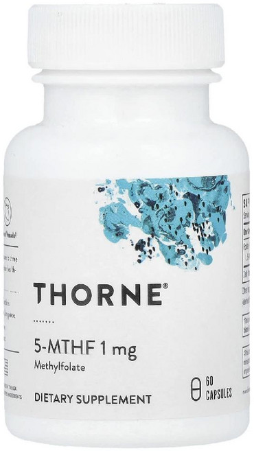 Thorne Research 5-MTHF 1 mg Folate Vitamin B9 60 Capsules 쏜리서치 5 MTHF 1mg 폴레이트 비타민 B 60정, 1개