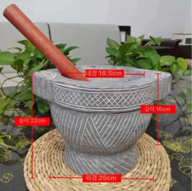 돌절구 떡방아 방앗간 찹쌀떡 떡메 인절미 절구공이 세로, 외경 25cm-줄무늬, 1개