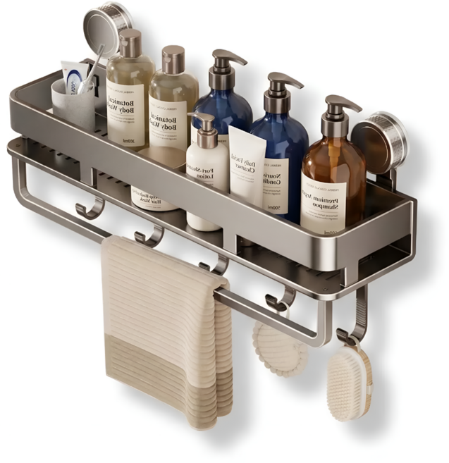 러슈브 초강력 무타공 흡착식 욕실선반 거치대, 1개, 다크그레이