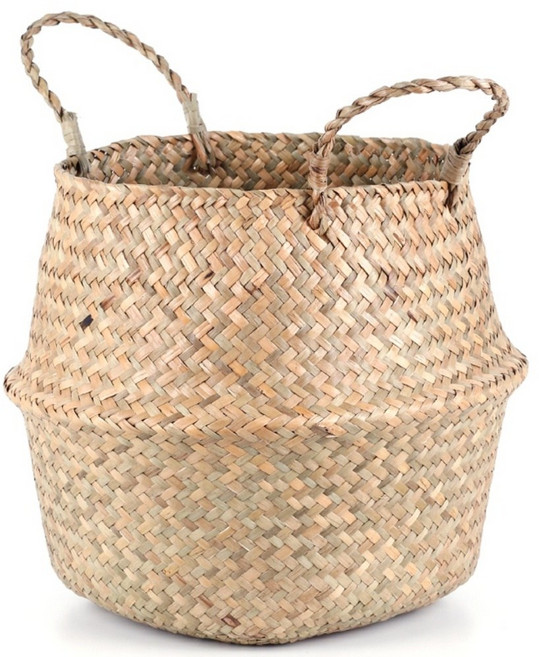 Morning Scent 手工藤編花盆籃, 米黃色 + 淺棕色, 1個