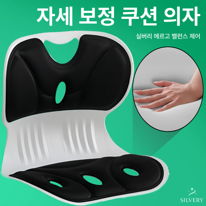 실버리 인체공학 바른자세 등받이 좌식의자, 블랙