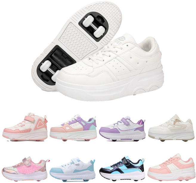 PHTTER 신규업그레이드 롤러슈즈 바퀴달린 운동화 6륜 S01, 화이트, 1개