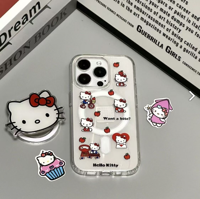 투명 아이폰 16 케이스 키티 고양이 낙상 방지 핸드폰 케이스+스마트톡