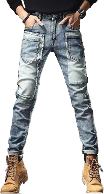 남성 패치 스판 데님 멀티 포켓 슬림핏 데님 팬츠 6N217