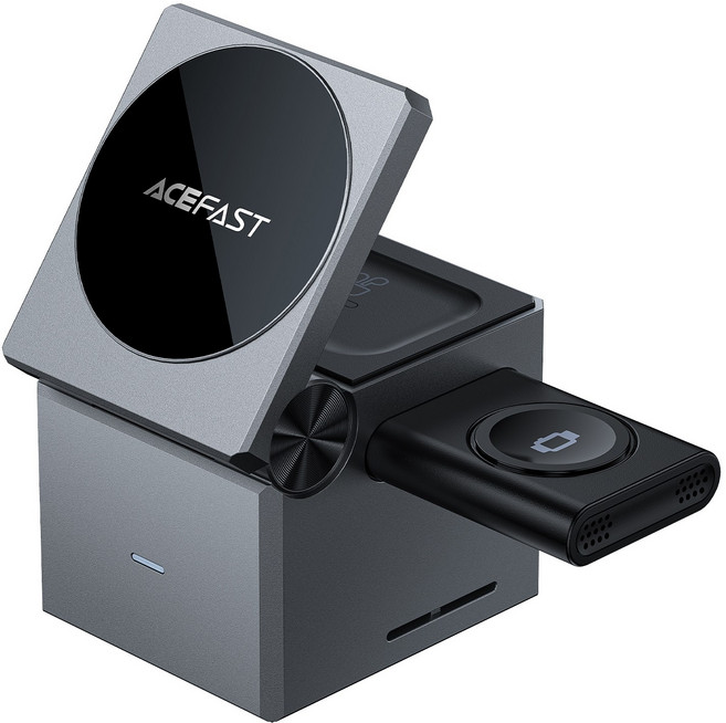 ACEAST E18 접이식 무선충전소 3 in 1 멀티 맥세이프 무선충전기, Negro, 1개