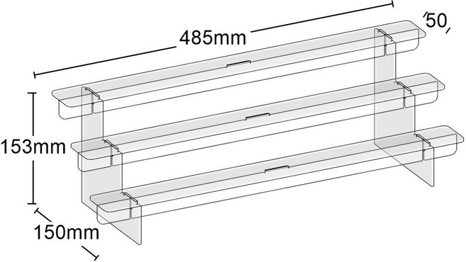 아크릴 계단형 장식장 피규어 선반 진열대 디스플레이, 1단, [길이 485mm] 3단