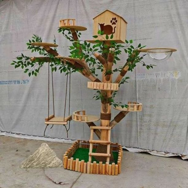고양이 캣타워 나무모양 둥지 캣폴 스크래쳐 원목 하우스 예쁜, 1.3m 높이+우주선