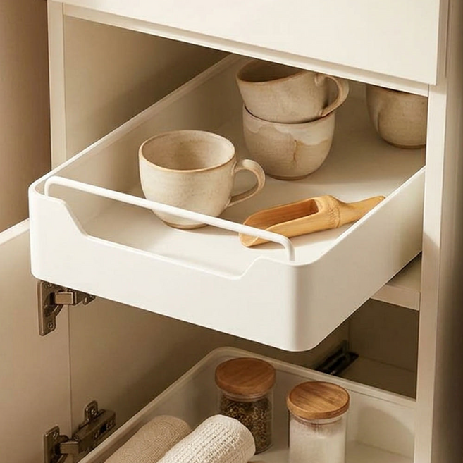 포니홈 무타공 주방 슬라이딩 선반 싱크대 하부장, 1개, 화이트