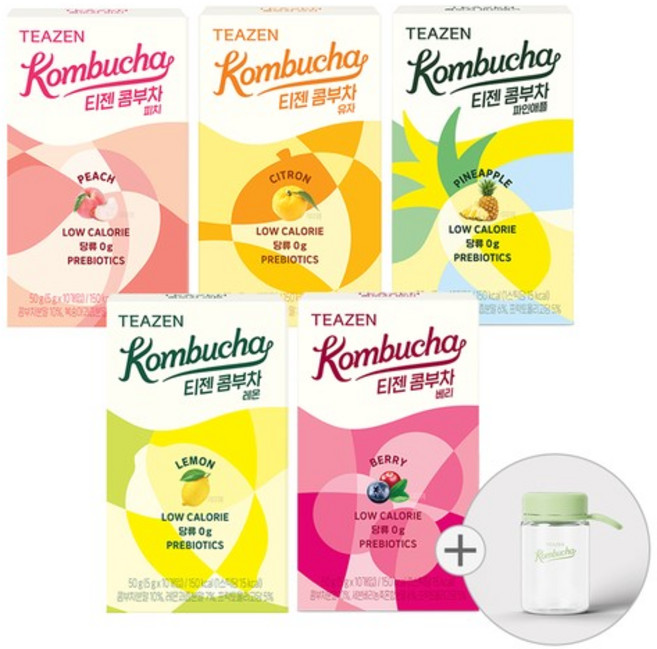 콤부차 5가지맛 혼합 50스틱 + 보틀 (레몬베리유자파인애플피치), 없음, 1개, 0.8626519869077368