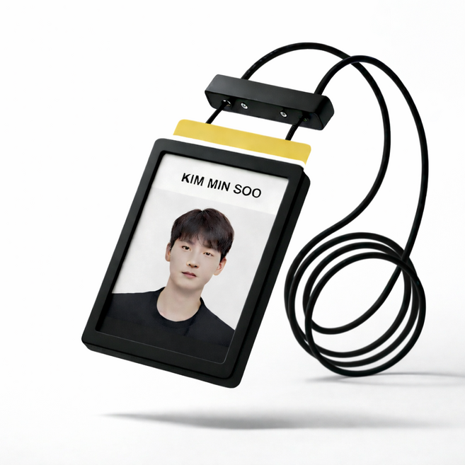 바이엔 사원증 케이스 카드 목걸이, 1개, 블랙