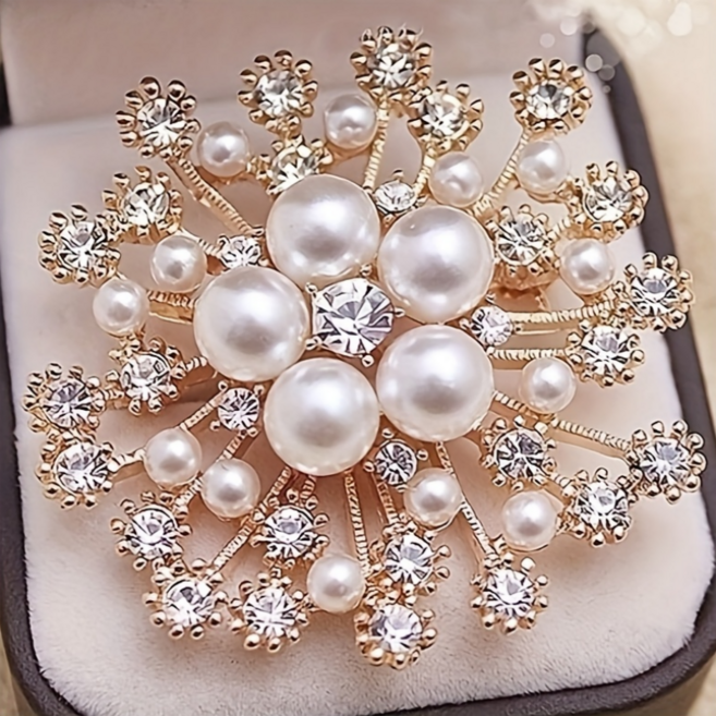 우아한 진주 눈꽃 브로치 반짝이는 포인트 액세서리