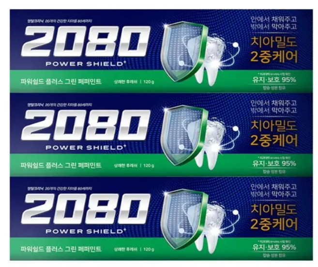 2080 치약 파워쉴드 플러스 그린 페퍼민트 140g 3입 moa*506OU, 1
