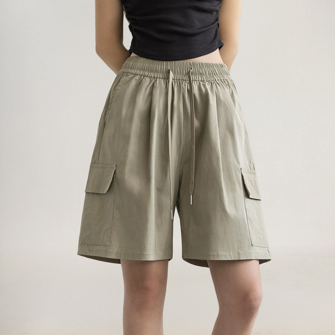 아히쥬 여성 밴딩 스판 카고 반바지 쇼츠