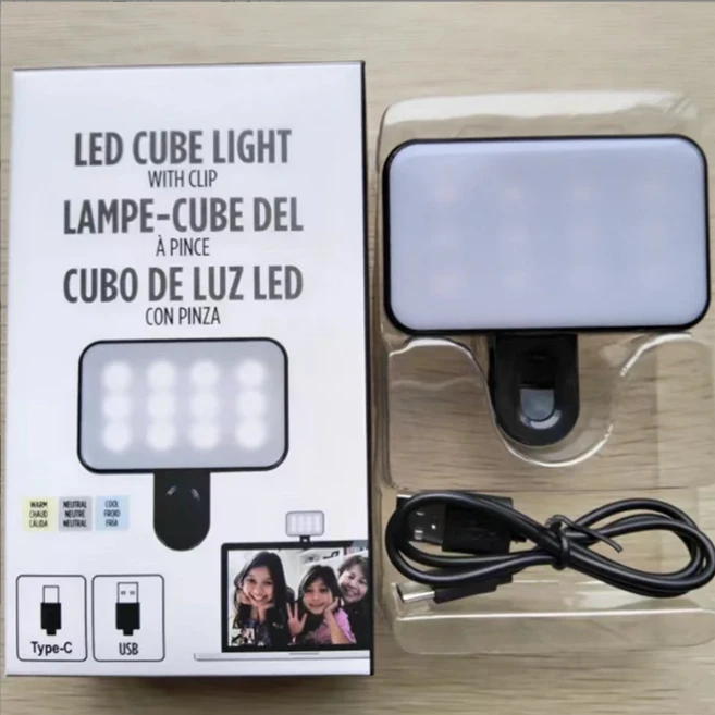 휴대용 미니 Selfie 채우기 빛 충전식 클립 3 가지 모드 조정 가능한 밝기 전화 노트북 태블릿 회의 메이크, 01 Black Charging