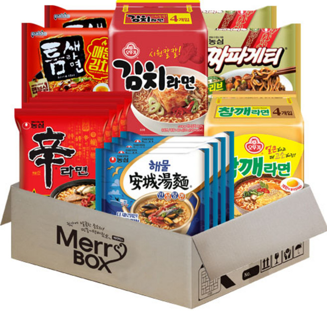 메리박스 농심 오뚜기 봉지라면 6종 20개(신라면4p+해물안성탕면4p+참깨라면4p+김치라면4p+짜파게티2p+틈새매운김치2p), 1개